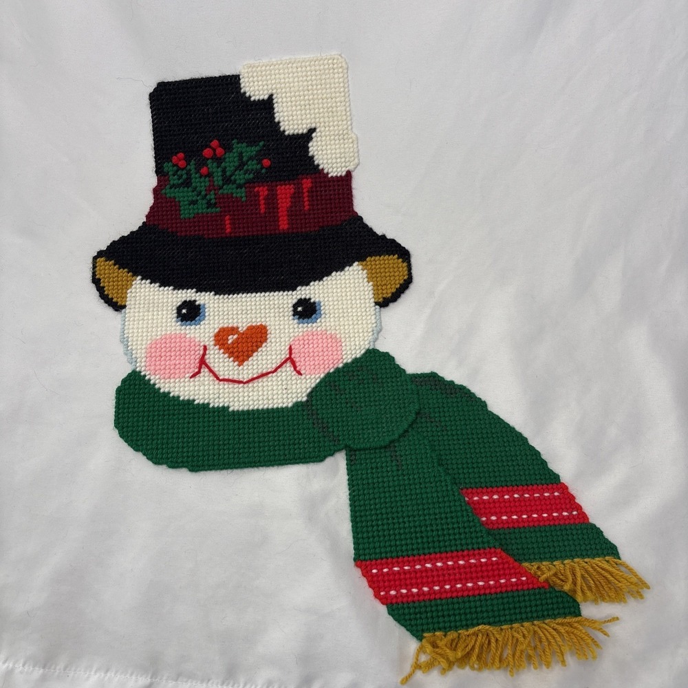 VTG Plastic‎ Canvas Handmade Christmas Needlepoint Jolly Snowman Wall Decor